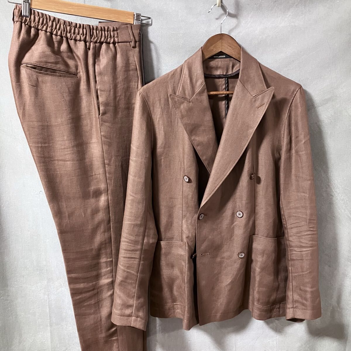 タリアトーレ リネン ダブル セットアップ スーツ テーラードジャケット イージー スラックス パンツ size 46 M ブラウン