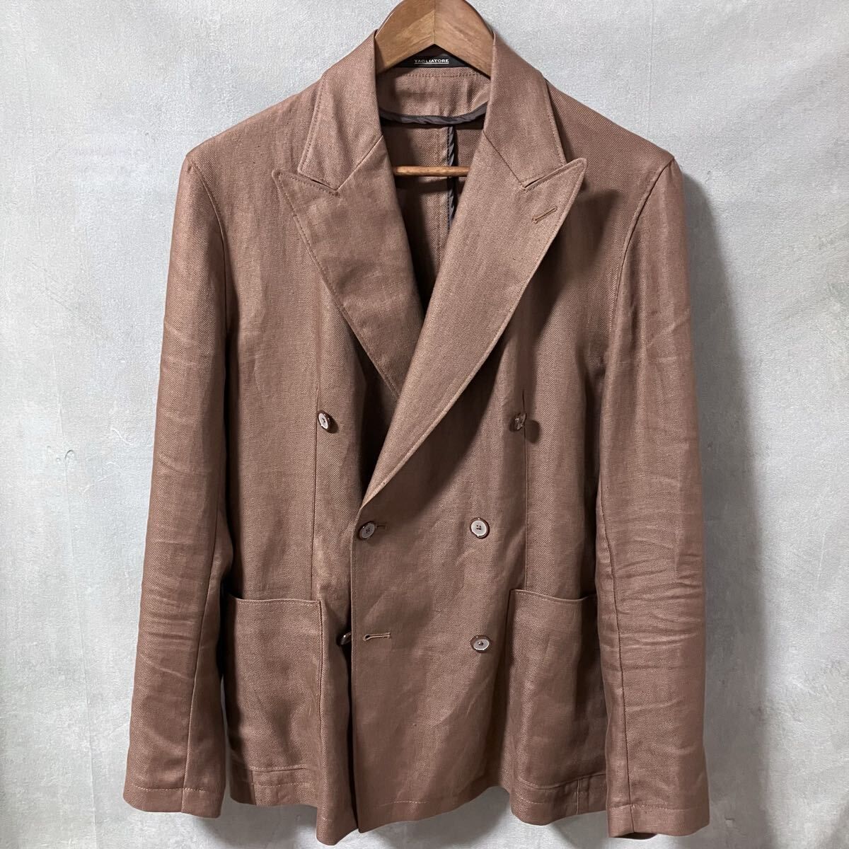 タリアトーレ リネン ダブル セットアップ スーツ テーラードジャケット イージー スラックス パンツ size.46 M ブラウン