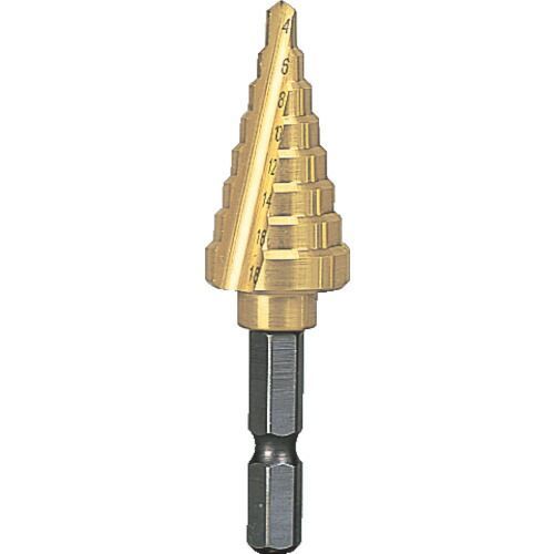ＴＲＵＳＣＯ 六角軸ステップドリル ２枚刃チタンコーティング ４〜１８ｍｍ