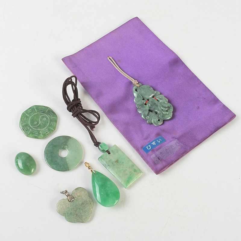 中国 玉石翡翠彫刻 根付 玉器 玉飾など 7点まとめて M S 402