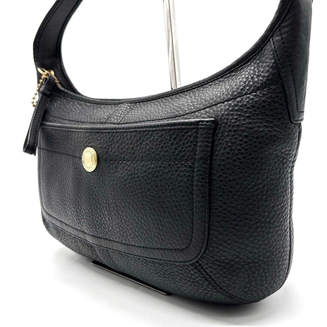良品】 COACH Y2K gold parts black leather shoulder bag コーチ 
