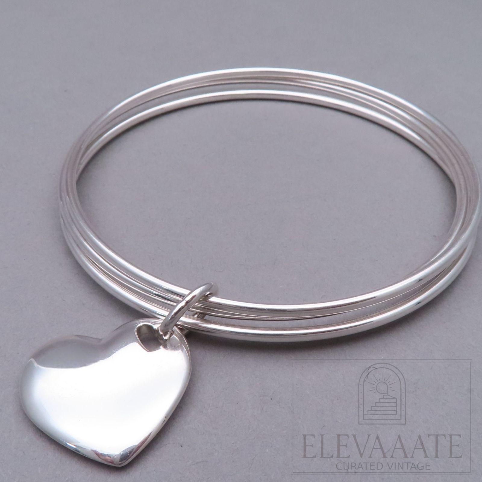 希少　ティファニー　3連ブレスレット　バングル　ハート　シルバー　vintage 美品 Tiffany&Co. ティファニー 3連 ハート チャーム シルバー