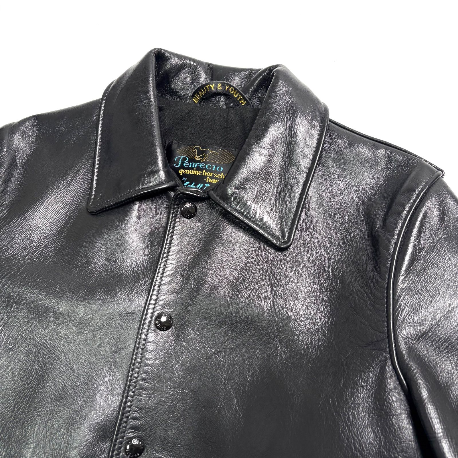 美品 Schott×BEAUTY&YOUTH ウール素材ライダースジャケット 米国製】SCHOTT x BEAUTY&YOUTH レザージャケット 黒 40 ホースハイド