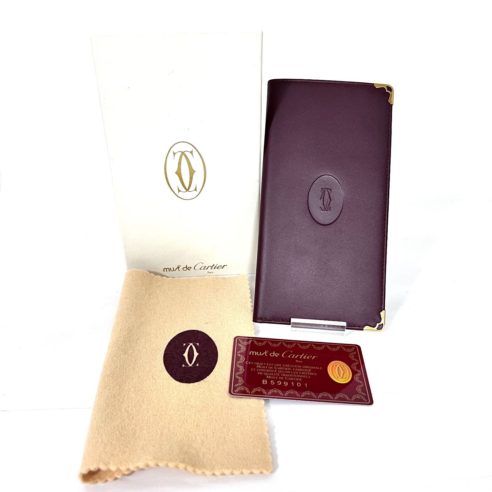 SD 3935 Cartier カルティエ マストレザー ボルドー 二つ折り長財布 ロングウォレット 札入れ カードケース
