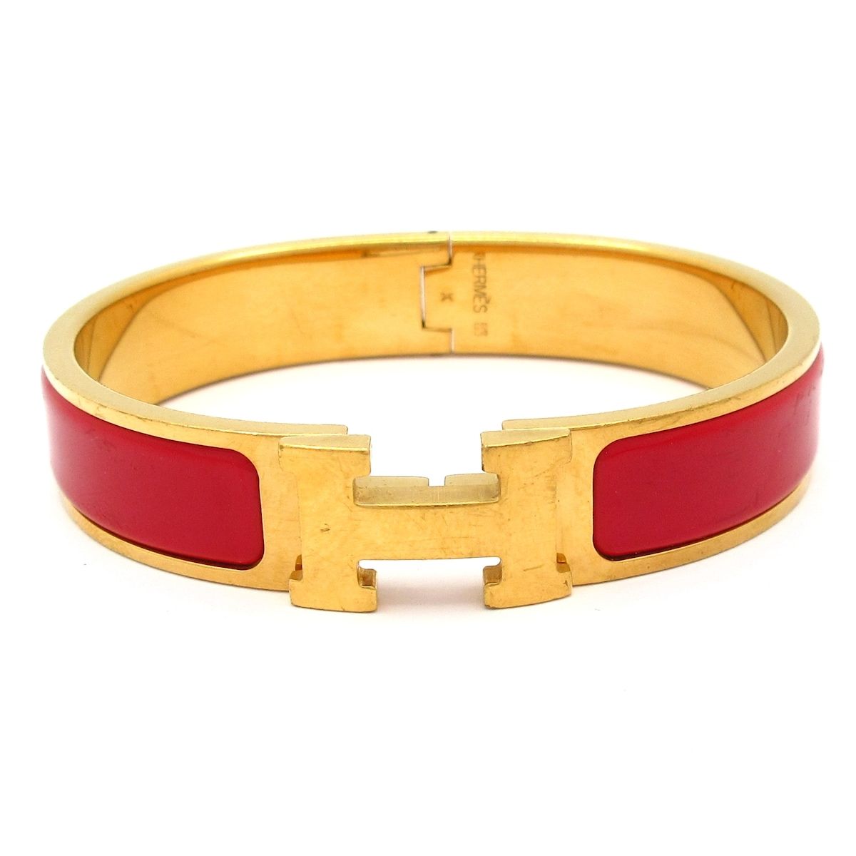 HERMES エルメス バングル クリックH ゴールド レッド