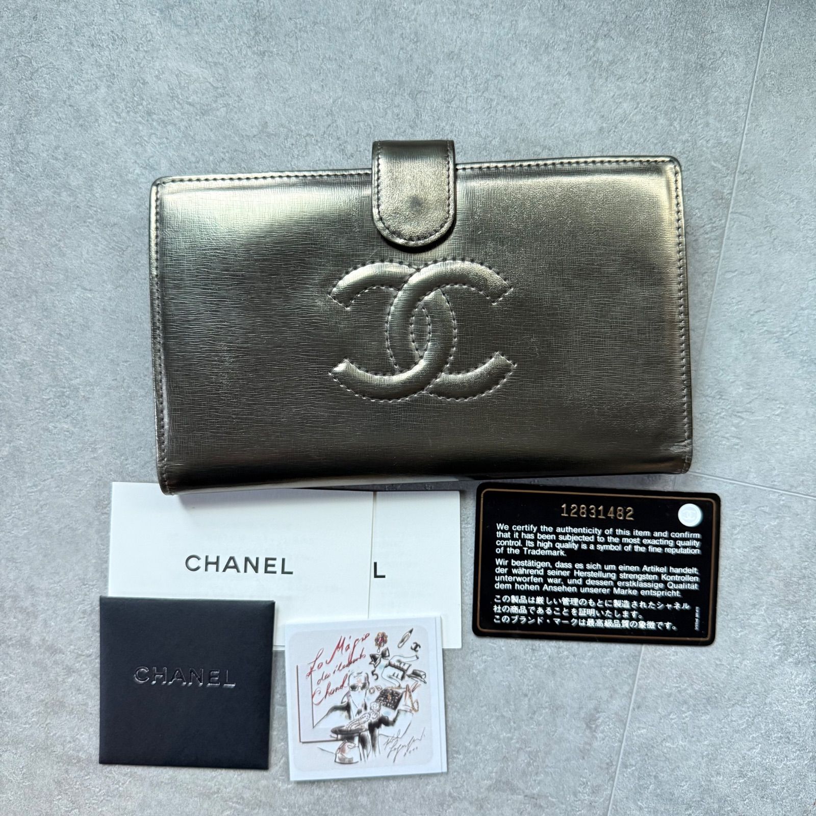 希少品 CHANEL シャネル ココマーク がま口長財布 ゴールド レザー 二 