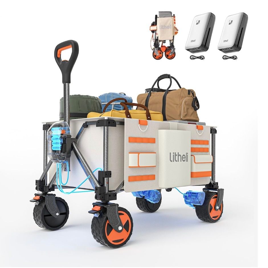 Litheli 電動キャリーワゴン 大容量150 L アウトドアワゴン 自走式 24°坂道対応 ダブルモーター 強力駆動 Ｕ20バッテリー 2 コンパクト収納 子供載せ キャンプ 引っ越し用 W Pro