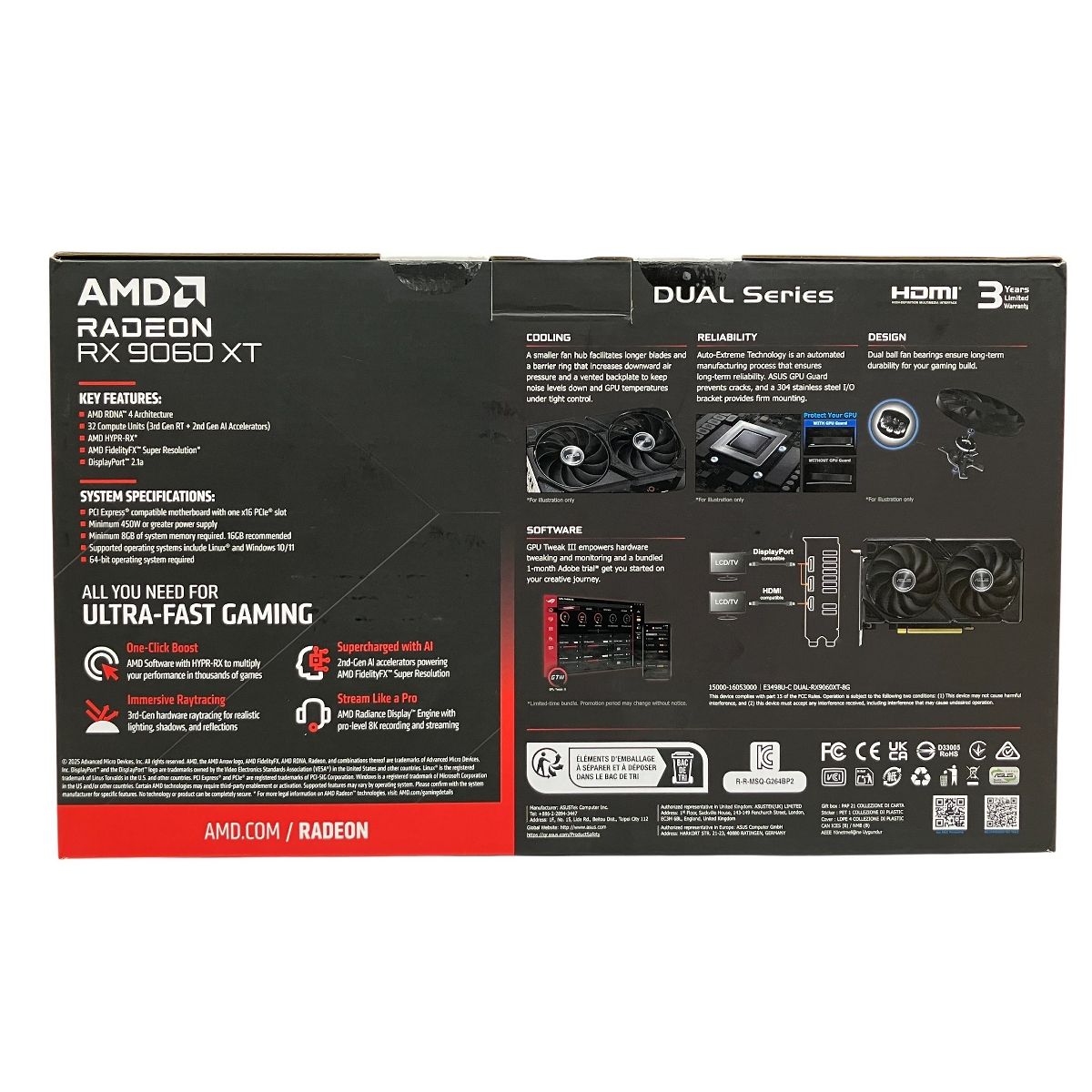 ASUS Radeon RX 9060 XT 8 GB DUAL- -8 G 最新 RDNA 4 グラフィックボード ビデオカード