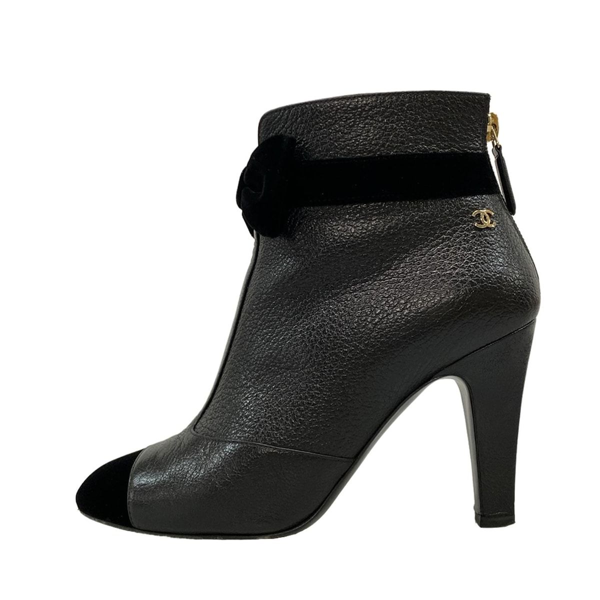 CHANEL シャネル ショートブーツ 36 C レディース G 35254 黒 リボン 2019 AW レザー