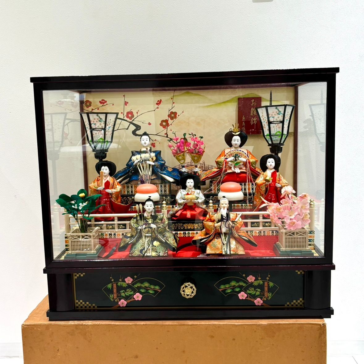え沖 藤翁作 雛人形 ひな人形 7人飾り ガラスケース オルゴール 音出しOK MD 0 S 49