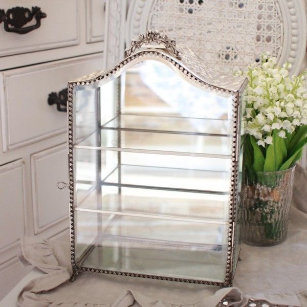 ケース ガラス 飾り棚 ショーケース ガラスケース 小物入れ リボン アンティーク調 シルバー 136 アンティークシルバー アンティーク風 雑貨 シャビーシック フレンチテイスト アンティーク 輸入