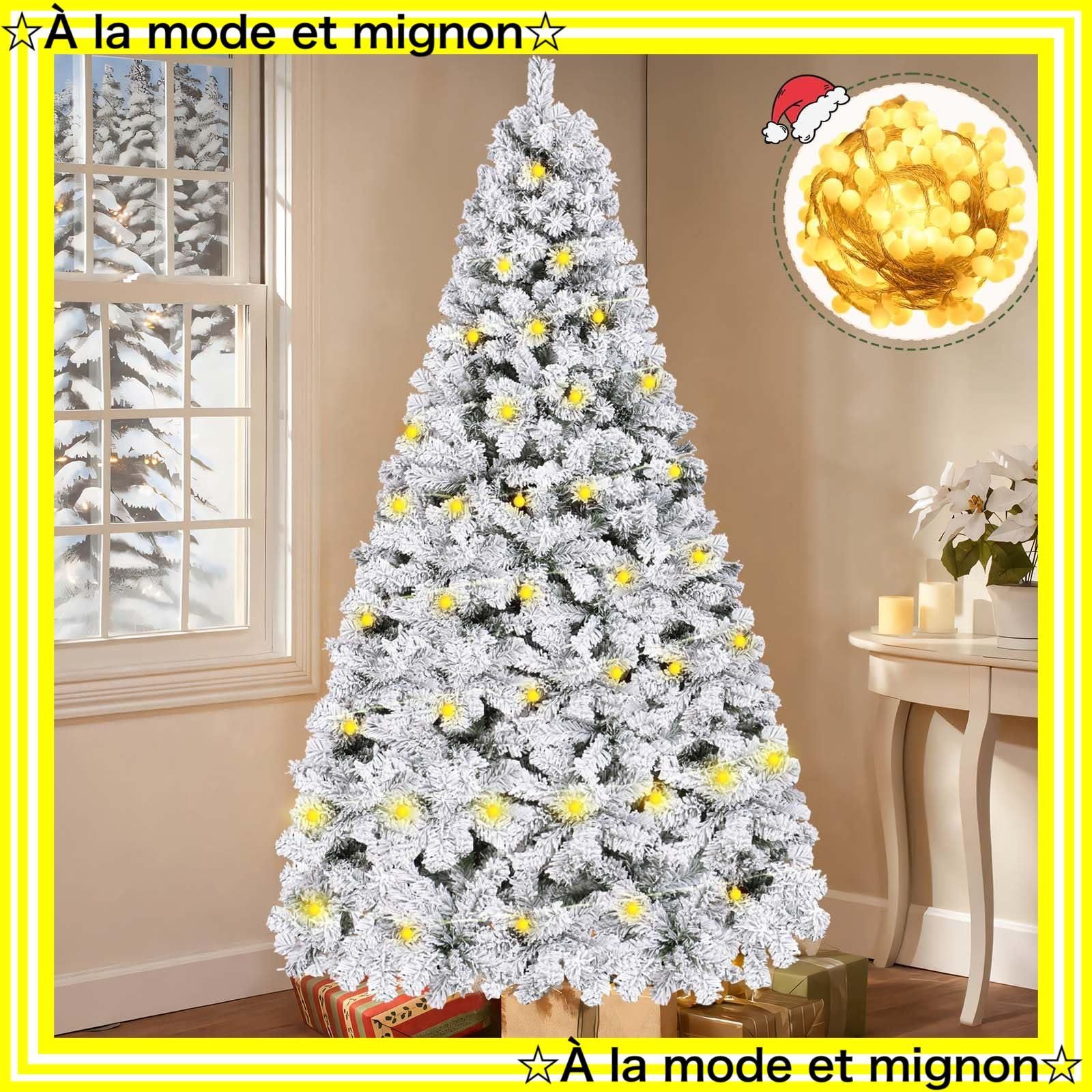 高濃密度 tree yazi ツリー Christmas オーナメントセット 高輝度18 m LED電飾付き 自動展開式 ヌードツリー 北欧 北欧風 豪華1100枝数 屋内 屋外用 グッズ 雪化粧 210 cm