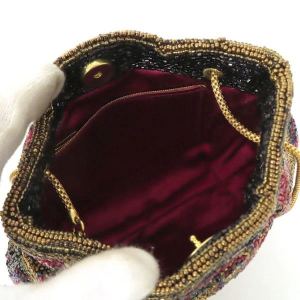 HR0077【極美品】ビーズ チェーン ハンドバッグ パーティーバッグ
