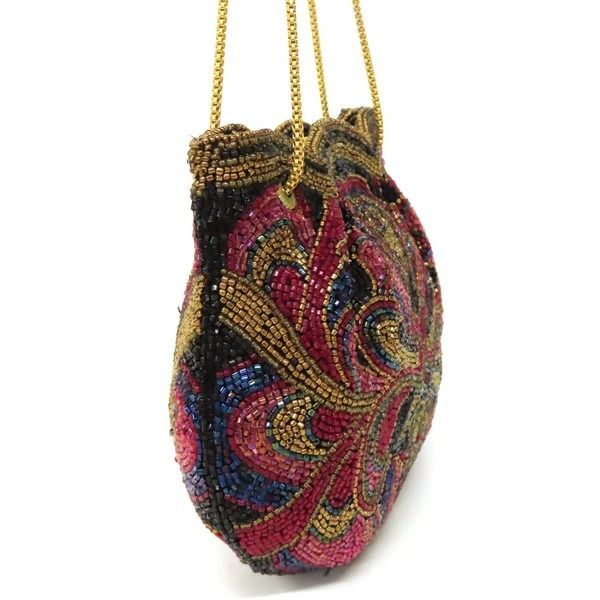 HR0077【極美品】ビーズ チェーン ハンドバッグ パーティーバッグ