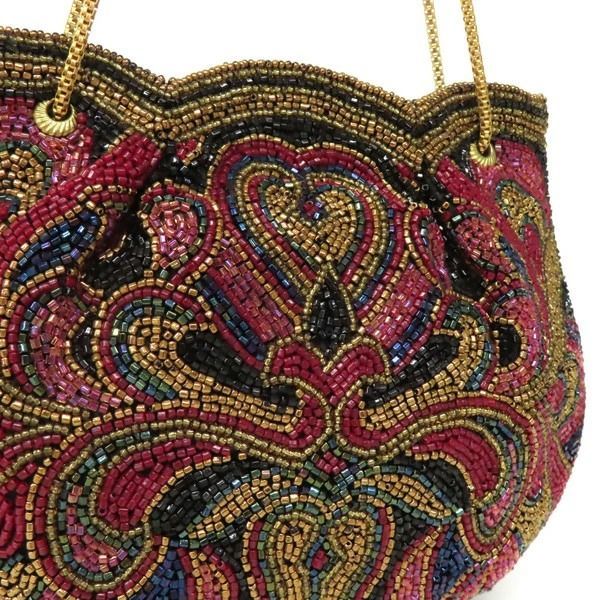 HR0077【極美品】ビーズ チェーン ハンドバッグ パーティーバッグ