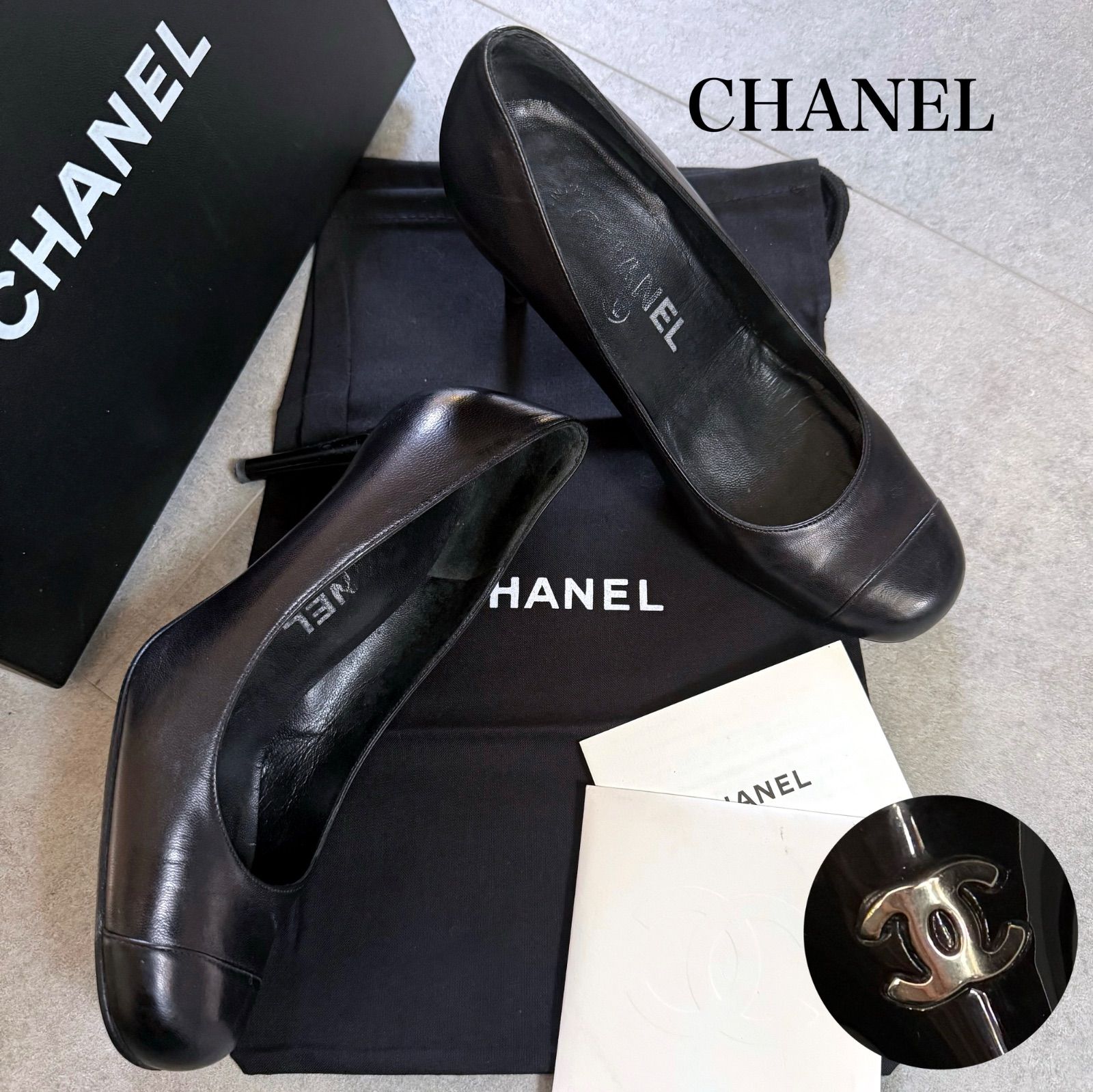 CHANEL シャネル ココマーク レザーパンプス ブラック シルバー 35