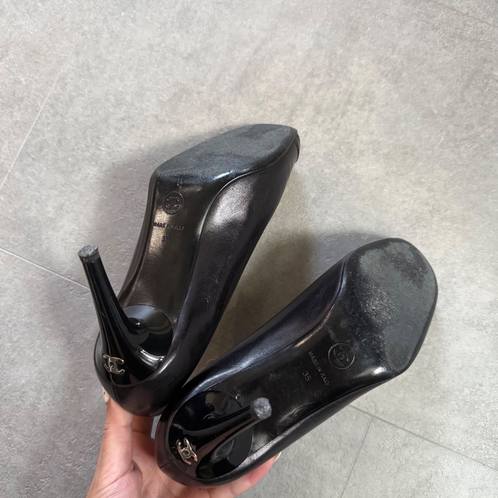 CHANEL シャネル ココマーク レザーパンプス ブラック シルバー 35