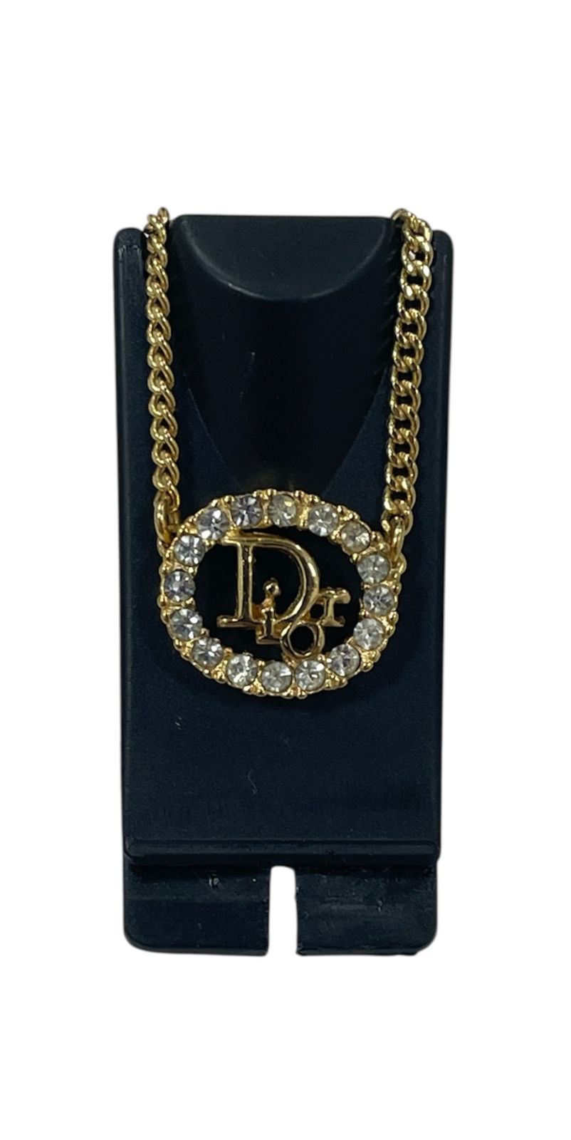 管理番号 P クリスチャンディオール ラインストーン付き ロゴネックレス ゴールド