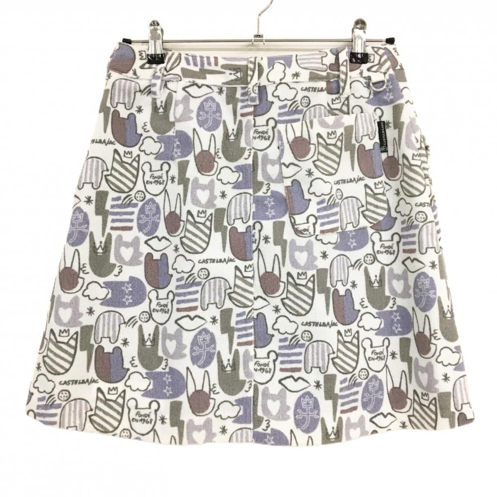 超美品】カステルバジャック スカート 白×グレー系 総柄 表微起毛 蓄熱