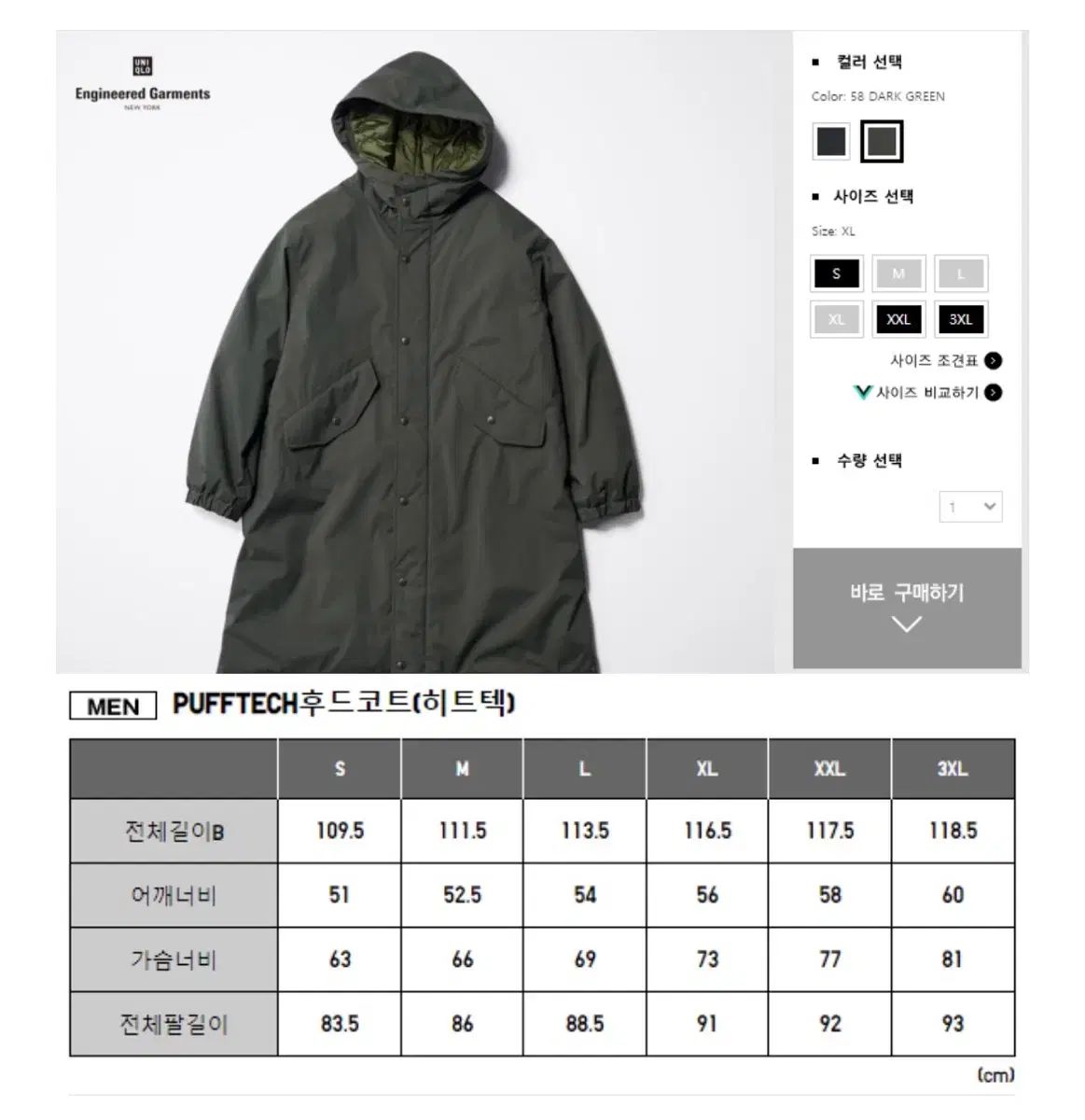 UNIQLO ENGINEERED GARMENTS パフテック フーデッドコート - メルカリ