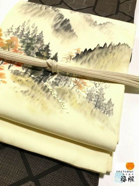 [美品] 名古屋帯　正絹　お太鼓柄　クリーム色　訪問着　付け下げ　無地　略礼装 楽天市場】【12/4 20:00〜☆最大半額！決算SALE】西陣織九寸名古屋帯