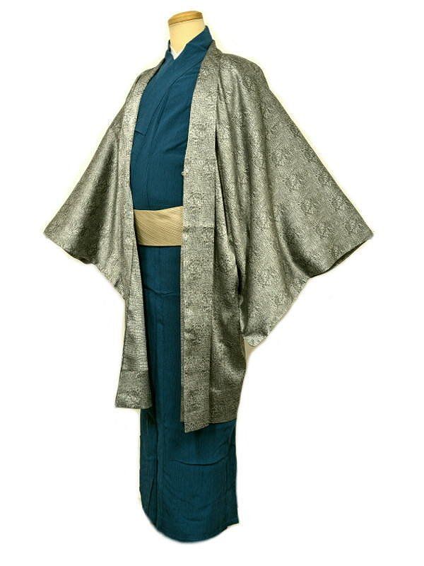 男物 薄羽織 ポリエステル グレーにパイソン模様 LLサイズ 福服特製 幅広め羽織り はおり メンズ 男 男性 メンズ着物 男性着物 男性用着物 メンズ和服 着物羽織 和柄 和風 カジュアル おしゃれ 和服衣装 イベント 衣装