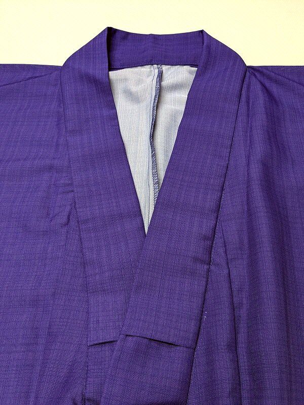 単衣 単衣の着物 浴衣 男物 化繊 青紫色地に格子模様 裄72 LLサイズ 吸湿速乾 木綿 仕立て上がり 花火大会 夕涼み 夏祭り 盆踊り ゆかた