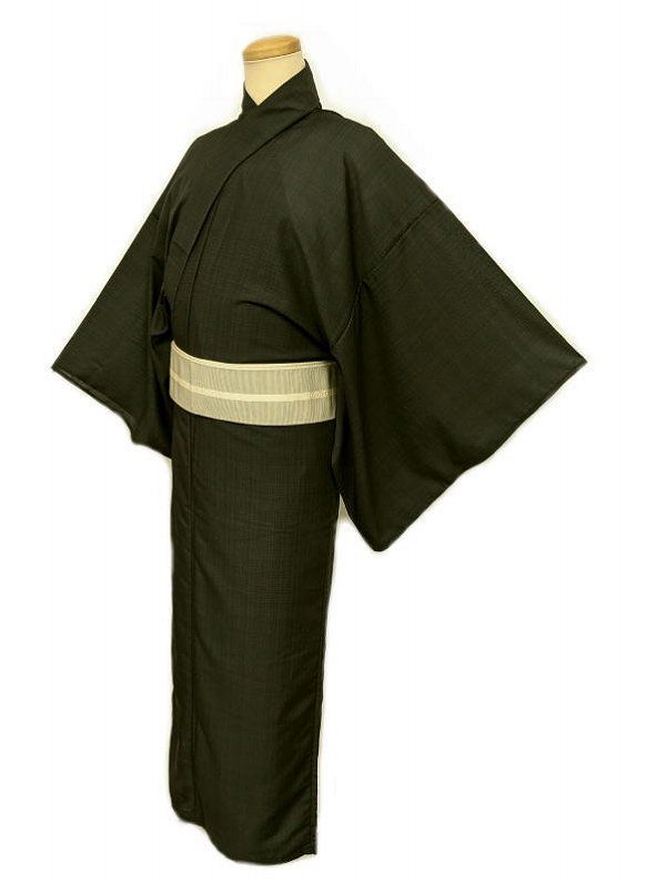 単衣 単衣の着物 浴衣 男物 化繊 こげ茶色地に格子模様 裄71.5 Lサイズ 吸湿速乾 木綿 仕立て上がり 花火大会 夕涼み 夏祭り 盆踊り ゆかた