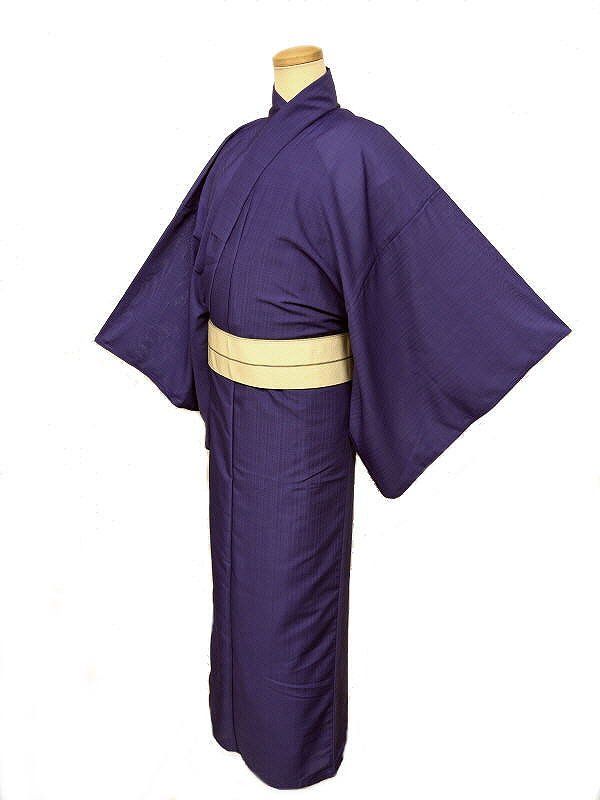 単衣 単衣の着物 浴衣 男物 化繊 青紫色地に格子模様 裄70 Mサイズ 吸湿速乾 防シワ ポリエステルゆかた