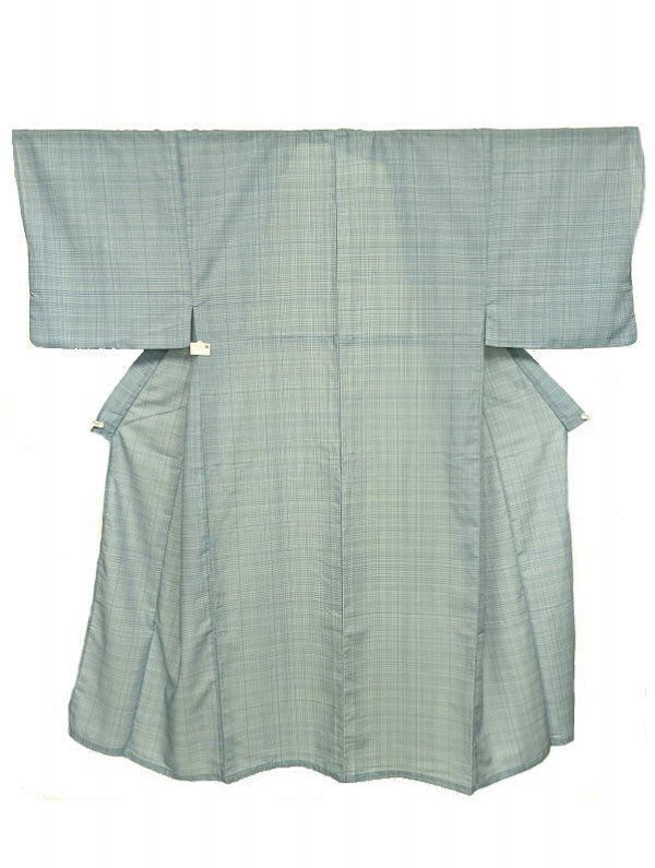 単衣 単衣の着物 浴衣 男物 化繊 水色地に格子模様 裄70 Mサイズ 吸湿速乾 防シワ ポリエステルゆかた