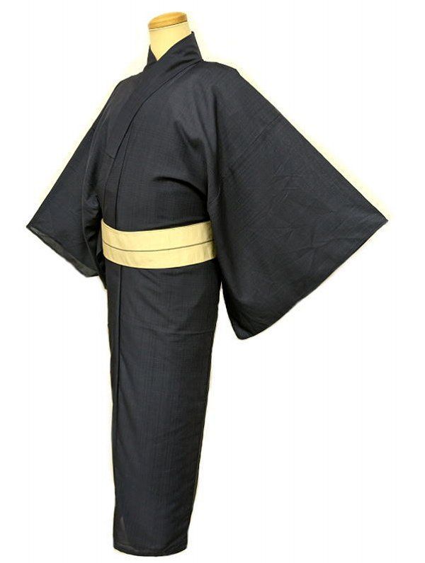 単衣 単衣の着物 浴衣 男物 化繊 紫紺色地に格子模様 裄72 Lサイズ 吸湿速乾 防シワ ポリエステルゆかた