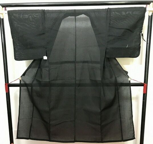 Lサイズ 男物 綿 浴衣 しじら織 黒無地