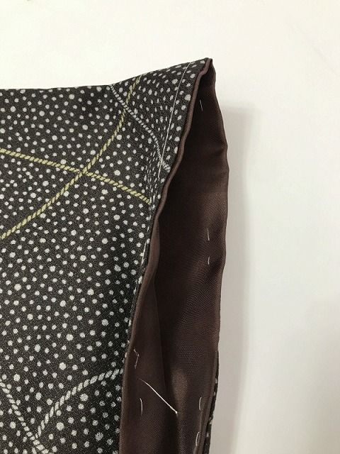 中古】未使用 BLサイズ 化繊 小紋 黒地に組紐模様 袷着物 洗える着物