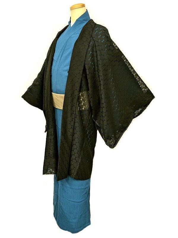 3 Lサイズ 男物 化繊 羽織 黒ブラック ドット柄レース 福服特製羽織り はおり メンズ 男 男性 メンズ着物 男性着物 男性用着物 メンズ和服 着物羽織 和柄 和風 カジュアル おしゃれ 和服衣装 イベント 衣装