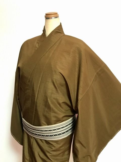 2 Lサイズ 男物 化繊 こげ茶色の無地 袷着物 洗える着物シーズン冬