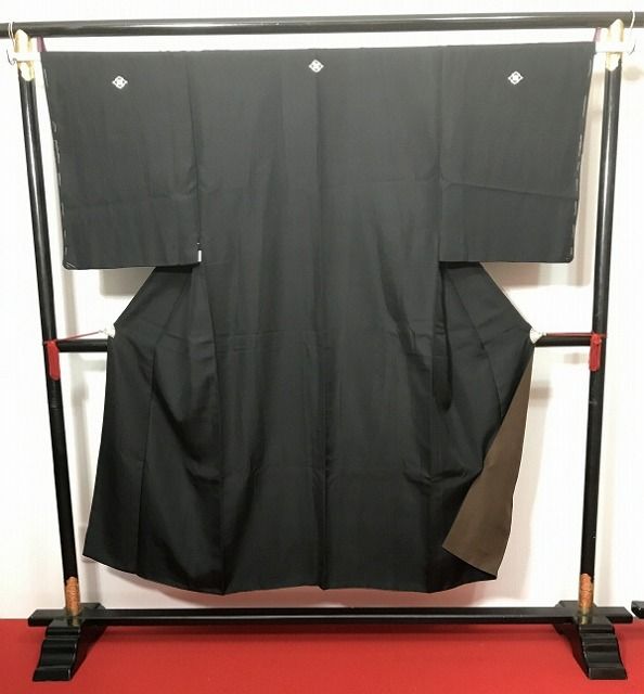 Sサイズ 紋付着物 男物 正絹 五つ紋付 黒の無地 袷着物 黒紋付 最強配送シーズン冬