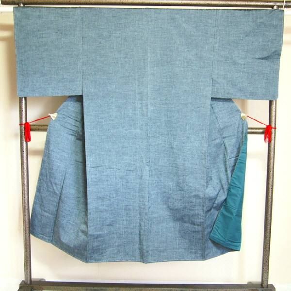 紬アンサンブル 男物 正絹 フシ感のあるブルーグレー 着物 羽織 長襦袢 角帯 4点セット 裄68 SSサイズ リサイクル