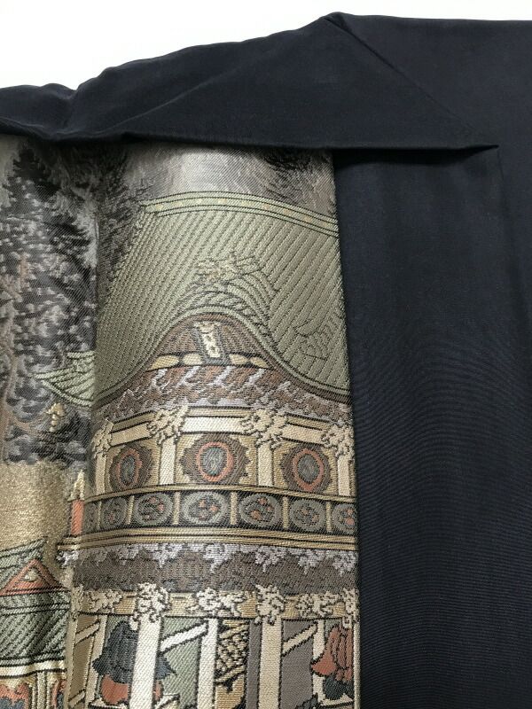 Sサイズ 男物 紋付羽織 正絹 黒の羽二重地 五つ紋付