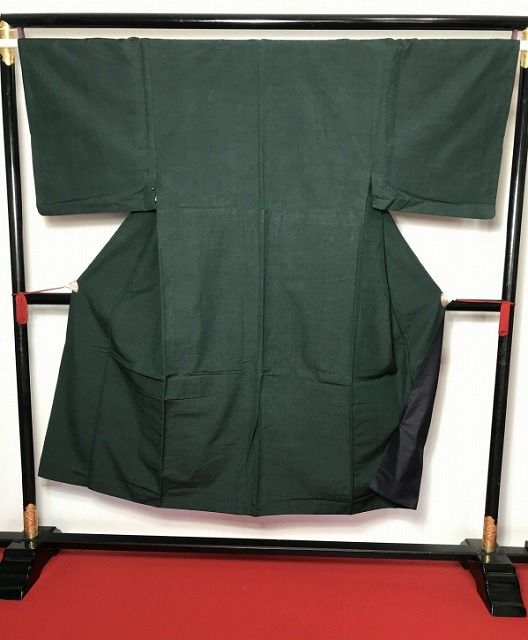 Sサイズ 男物 正絹 紬 グリーン無地 袷着物