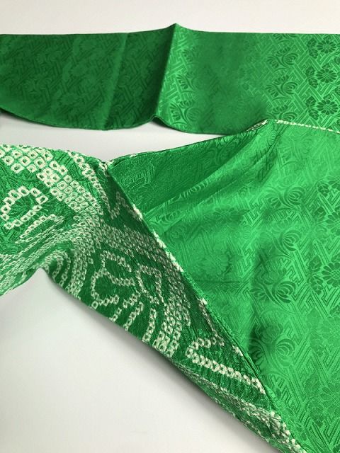 中古】名古屋帯 正絹 グリーン地に菱模様 絞り染め 九寸 六通柄 - メルカリ