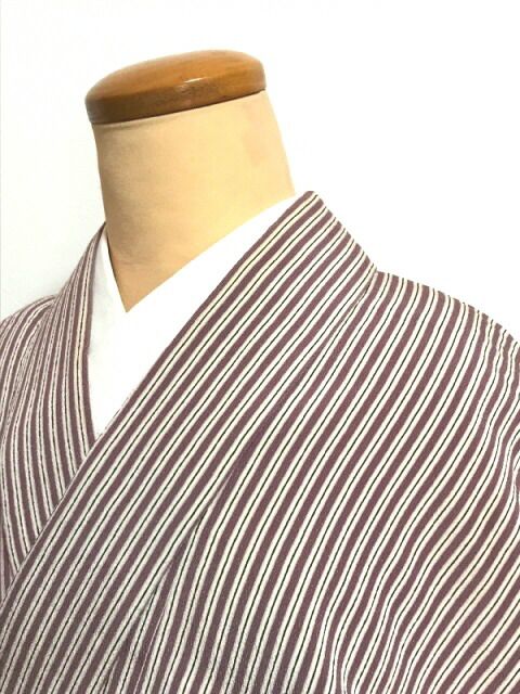 中古】Mサイズ 正絹 小紋 単衣着物 白地に縞模様 - メルカリ