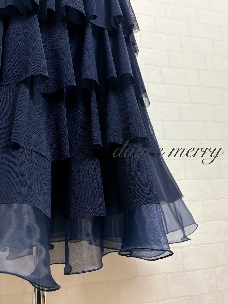 MERRY】新品 社交ダンス 豪華 スカート 紺 ネイビー ティアード