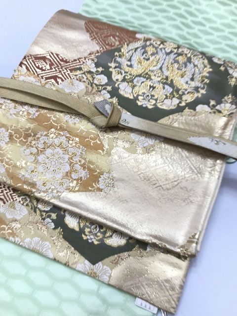 IDN】M-792=逸品福袋◇袋帯 花喰い鳥 正倉院文様 絹 状態