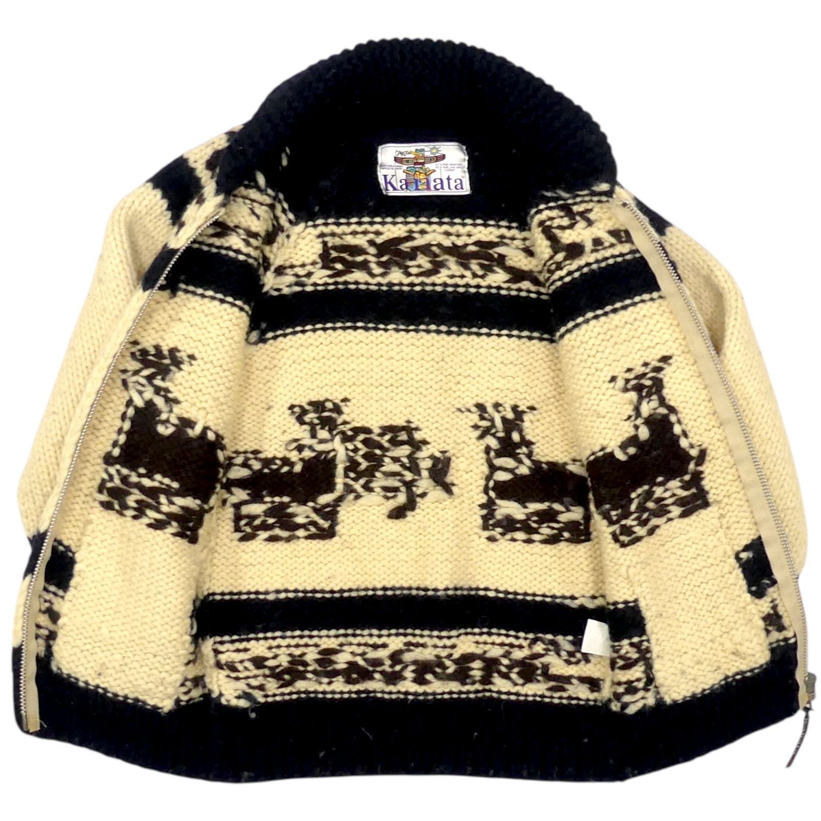 カウチンセーター kanata ニット S カナダ製 カナタ 紺 ネイビー 鹿