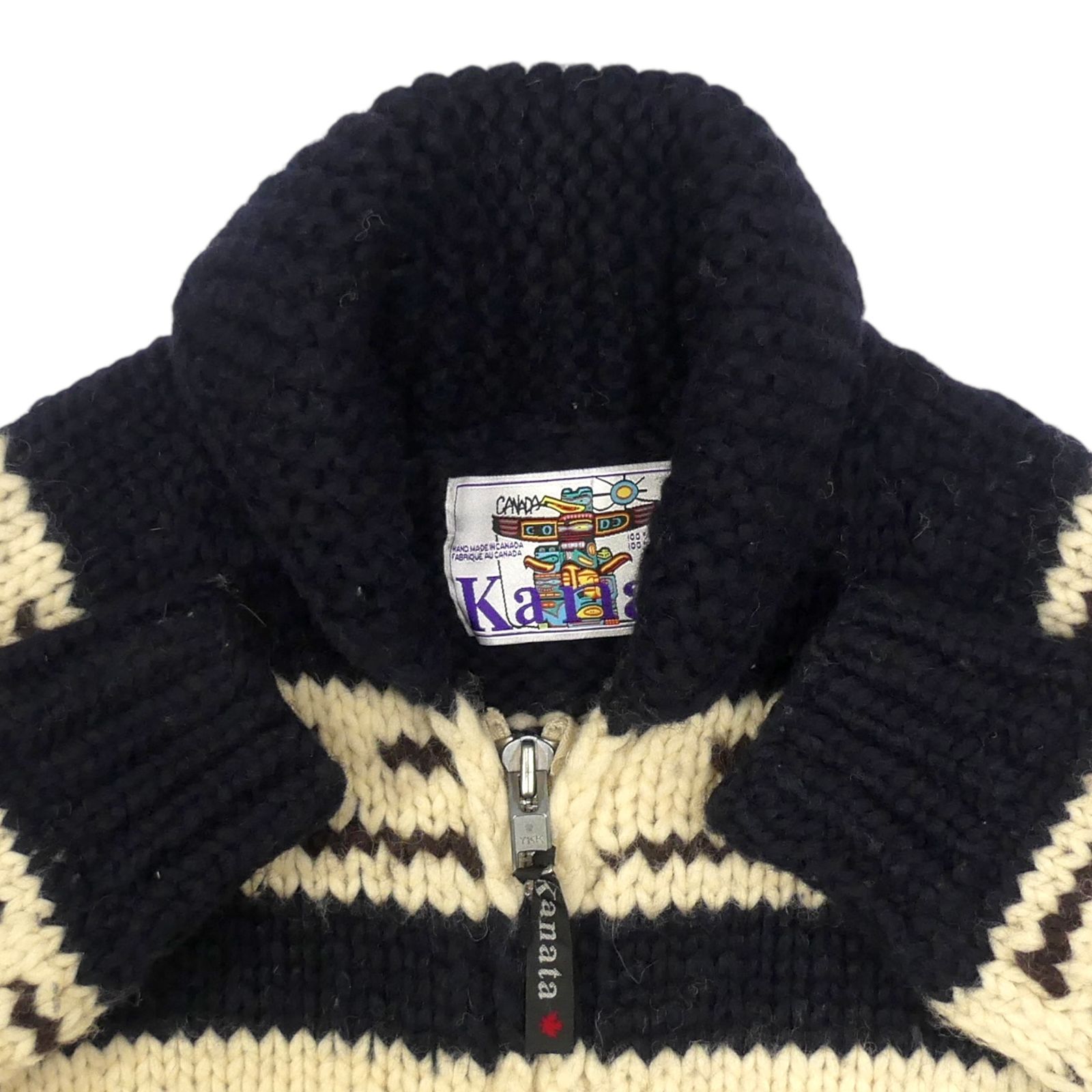 カウチンセーター kanata ニット S カナダ製 カナタ 紺 ネイビー 鹿