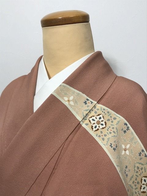 Lサイズ 正絹 訪問着 曙色地に花鳥模様 袷着物 身丈長め 着物 レディース シルク レディース着物 リサイクル着物 和服 和装 結婚式 結婚式服装 リサイクル着物訪問着シーズン冬