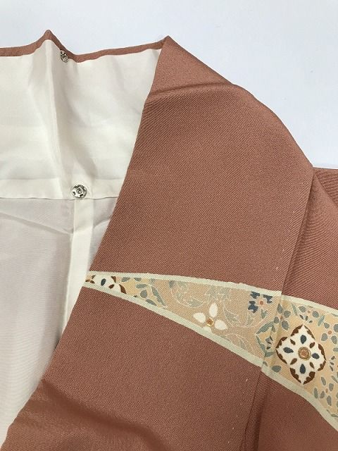 Lサイズ 正絹 訪問着 曙色地に花鳥模様 袷着物 身丈長め 着物 レディース シルク レディース着物 リサイクル着物 和服 和装 結婚式 結婚式服装 リサイクル着物訪問着シーズン冬 花柄 ベーシック服