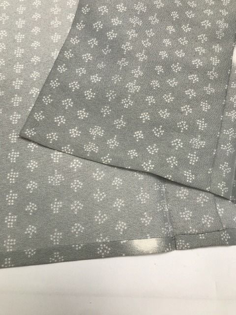 Lサイズ 夏着物 化繊 小紋 紗 白地に小紋縞模様 洗える着物