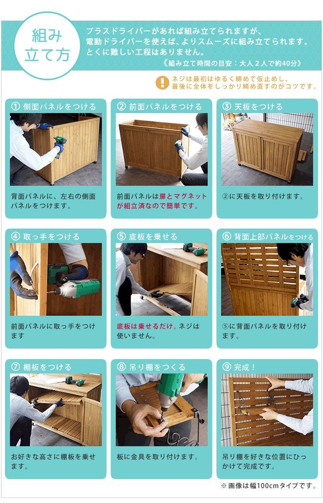  住まいスタイル 天然木 パネル付き収納庫80 倉庫 屋外 室内 ガーデン コンテナ ベランダ 木製 作業棚 吊り棚 木製物置 物置 車庫