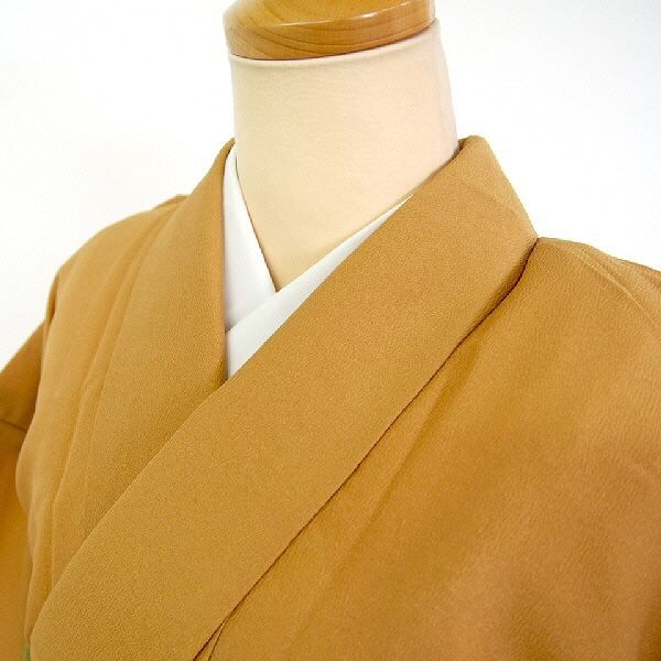 色無地 化繊 金茶色の無地 単衣着物 洗える着物 M Lサイズ sc